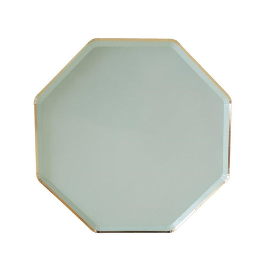 Green Solid Color Gold-rimmed Paper Tableware Party Supplies Octagon Pizza Plates and Cups and Napkins Sets