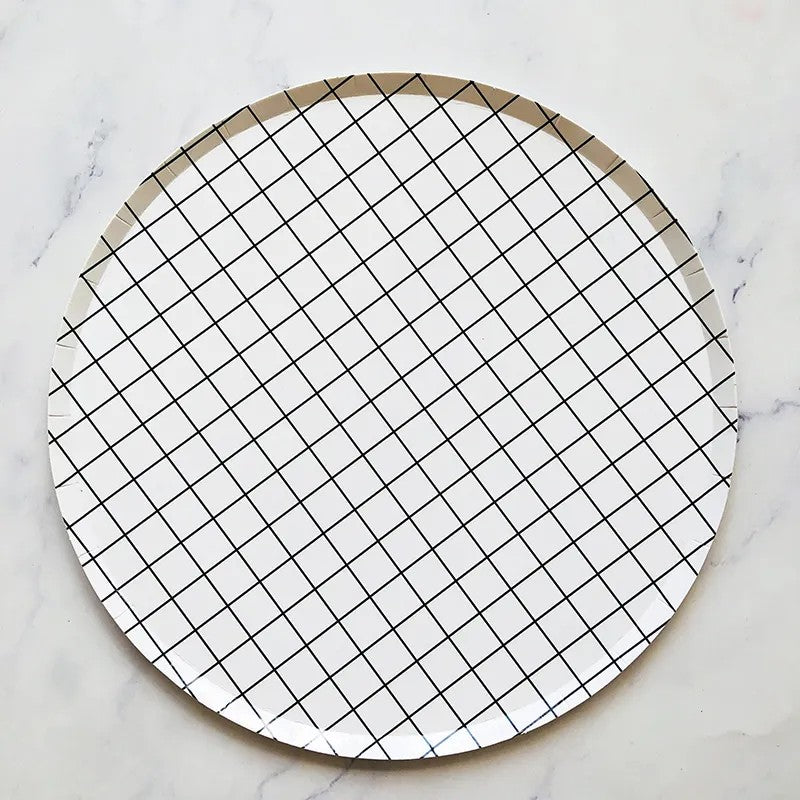 Black Checks Round Dinner Plate * 8PCs