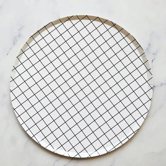 Black Checks Round Dinner Plate * 8PCs