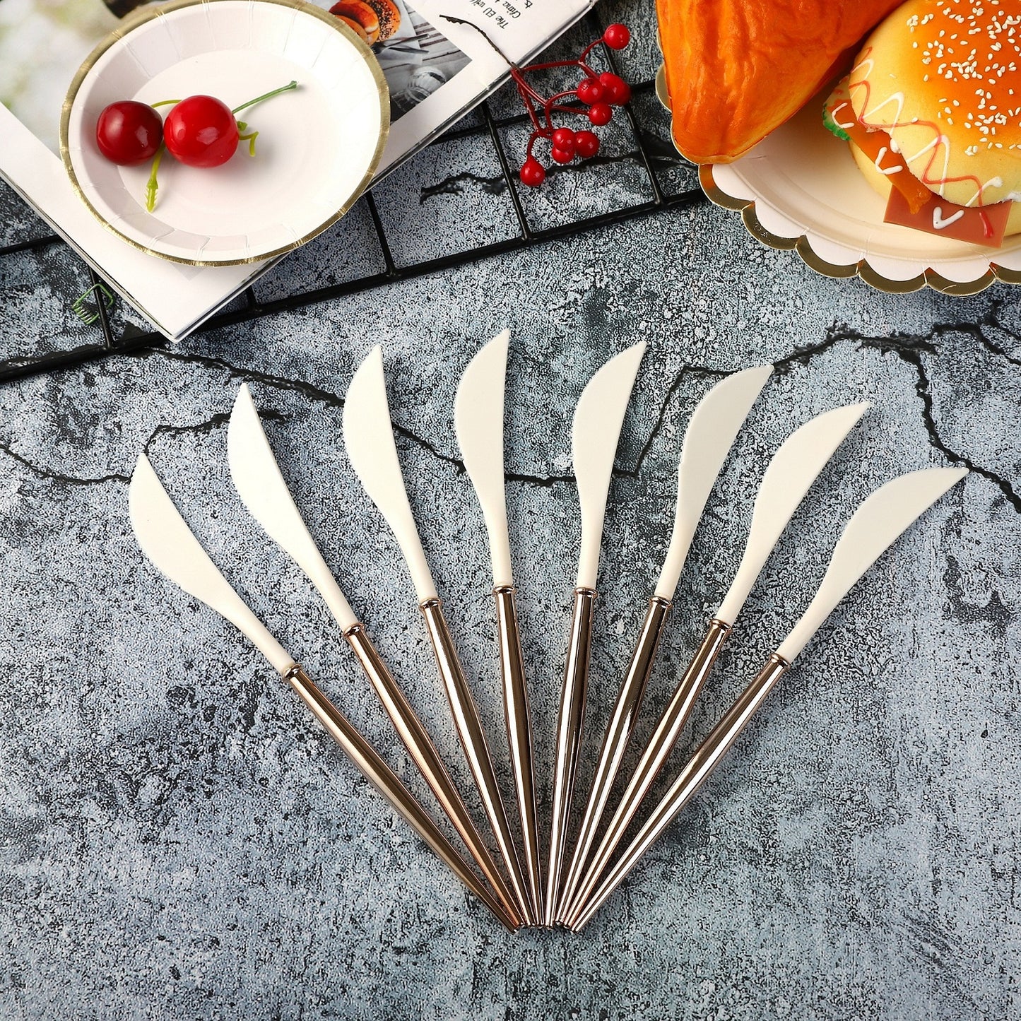 Trending 2023 Coffee Color Disposable Cutlery Plastic Knife Forks Spoons Tableware Camping BBQ Wedding Outdoor Birthday Party Supplies