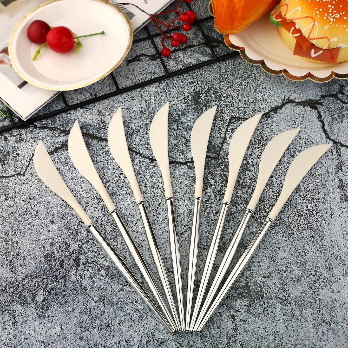 HOT 2023 Silver White Disposable Cutlery 20cm Plastic Knife Forks Spoons Party Supplies Decoration For Camping BBQ Wedding Outdoor Birthday