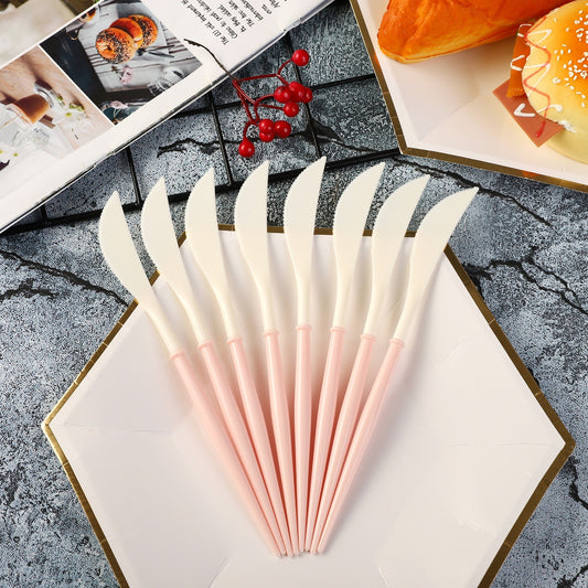 Trending 2023 Pink White Disposable Cutlery Plastic Knife Forks Spoons Tableware Party Supplies Decoration For Camping BBQ Wedding Outdoor Birthday