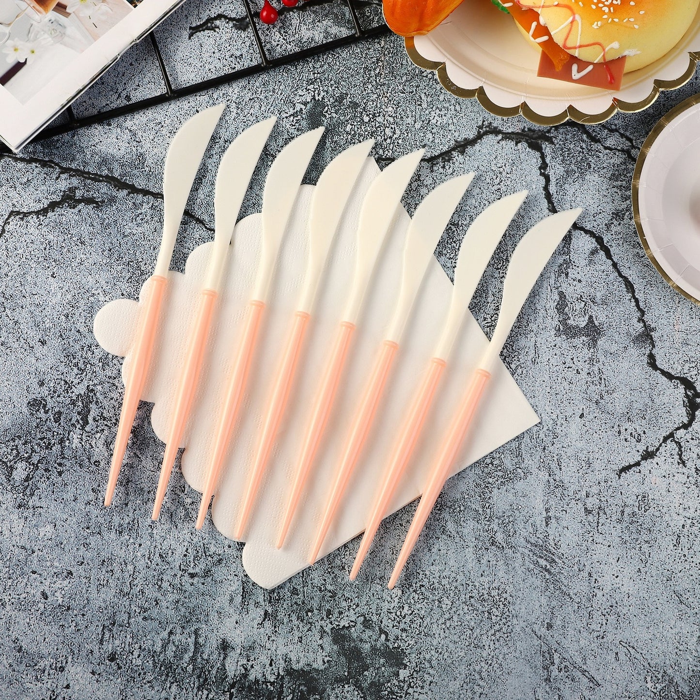 Orange Disposable Cutlery Plastic Knife Forks Spoons Tableware Party Supplies Decoration For Camping BBQ Wedding Outdoor Birthday