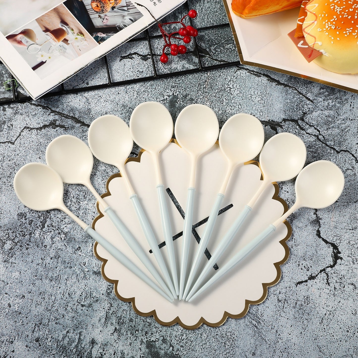 Trending 2023 Light Blue Disposable Cutlery Plastic Knife Forks Spoons Tableware Set Summer Camping BBQ Wedding Outdoor Birthday Party Supplies