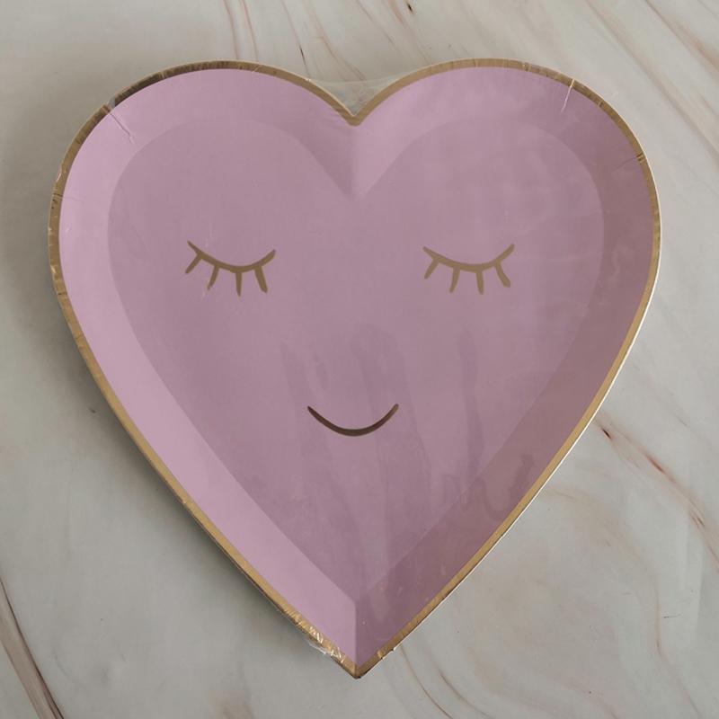 8PCs Shy Smile Love Heart Solid Purple Paper Plates Dinner Dessert Plate