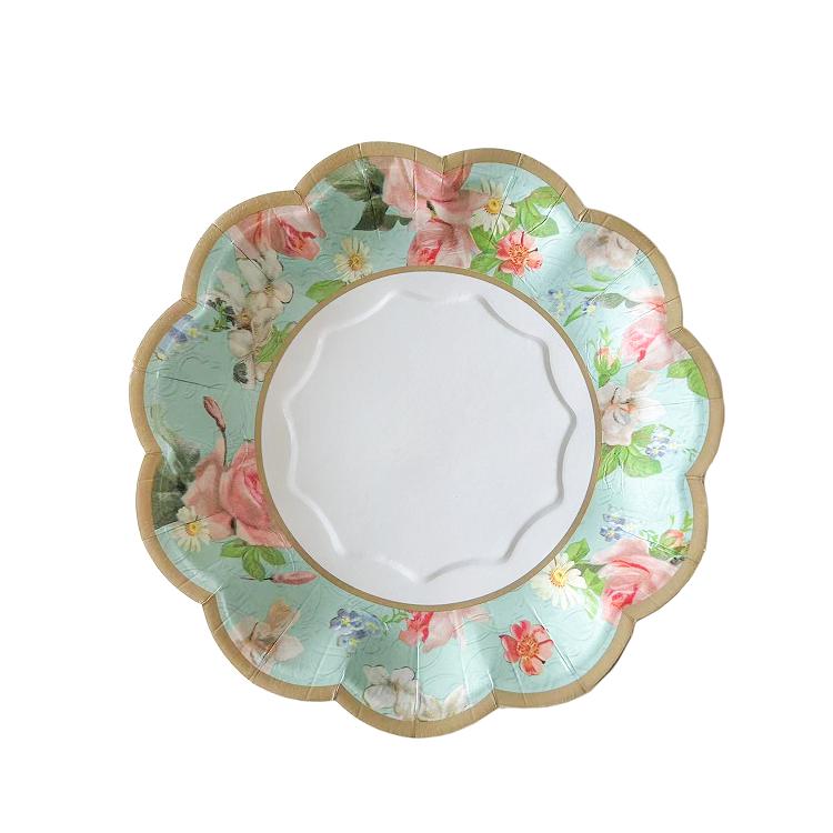 8PCs Tea Time Flower Green Dinner Paper Plates 7 inch