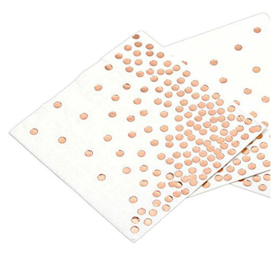16PCs Rose Gold Dots Paper Napkins Pack For Luncheon Dinner Home Party Decorations 3-Ply 33cm