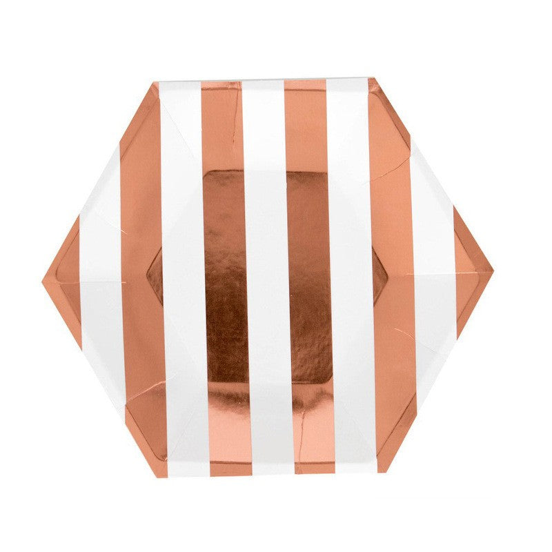 Rose Gold Striped Hexagon Party Plates and Cups and Napkins Sets Disposable Tableware Set