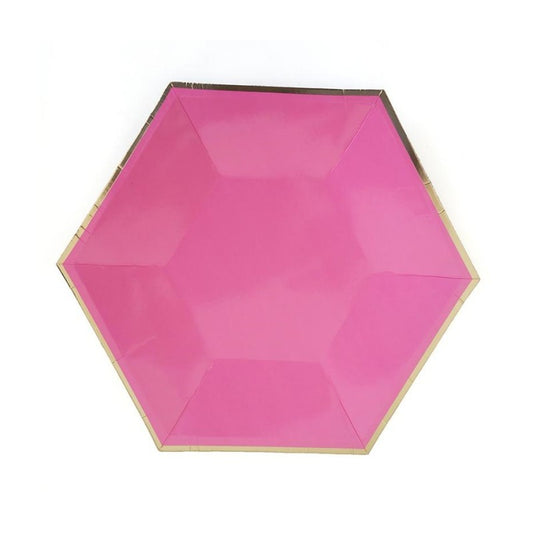 Hexagon Gold-rimmed Rose Color Paper Tableware Party Plates and Cups and Napkins Sets