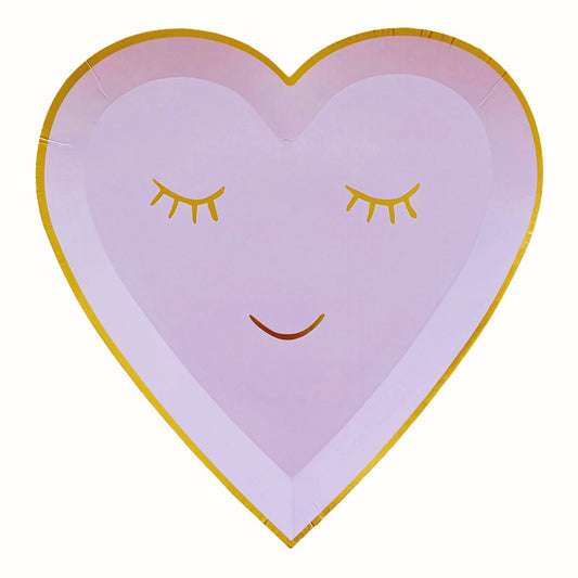 8PCs Shy Smile Love Heart Solid Purple Paper Plates Dinner Dessert Plate