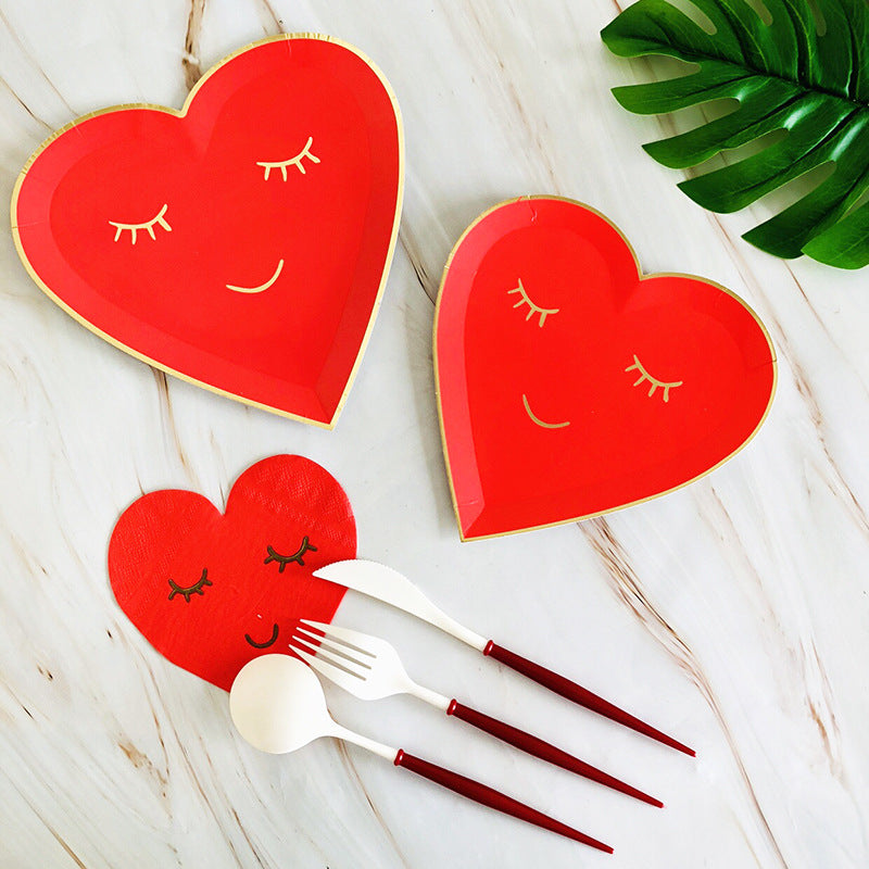 8PCs Shy Smile Love Heart Red Paper Plates Dinner Dessert Plate