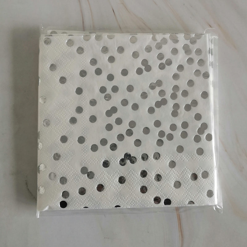 16PCs Silver Dots Paper Napkins Pack For Luncheon Dinner Home Party Decorations 3-Ply 33cm