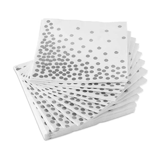 16PCs Silver Dots Paper Napkins Pack For Luncheon Dinner Home Party Decorations 3-Ply 33cm