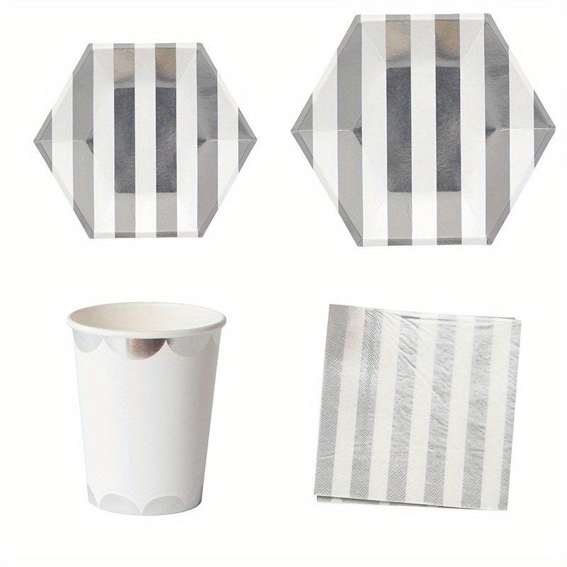 16PCs Silver Striped Paper Napkins Pack Decoupage Luncheon Party Supplies Home Decor 33cm