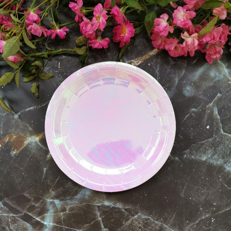 8PCs Pink Pearl Color Round Paper Plates Party Dessert Dinner Plate