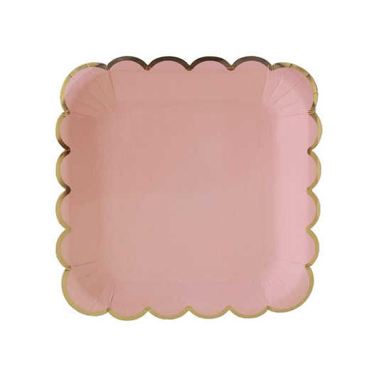 Gold-rimmed Square Solid Jacinth Color Paper Tableware Party Supplies Plates and Cups and Napkins Sets for 8