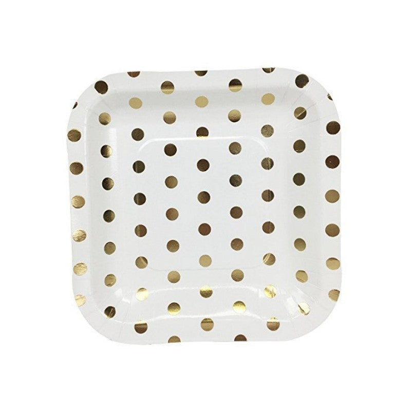 8PCs Golden Silver Dot Square Paper Plates 7 inch