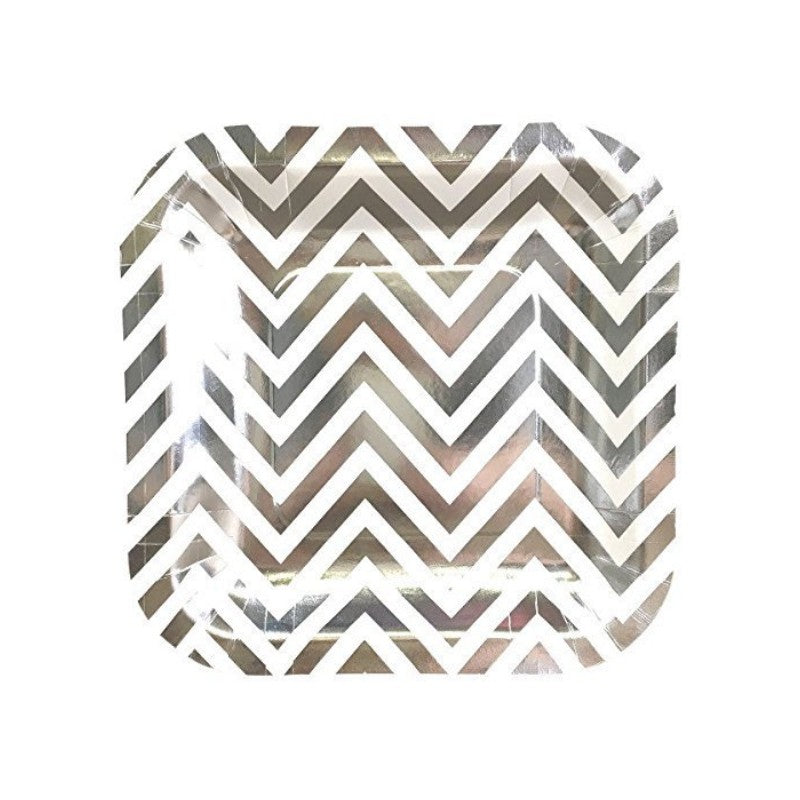 8PCs Golden Silver Wave Striped Square Paper Plates 7 inch