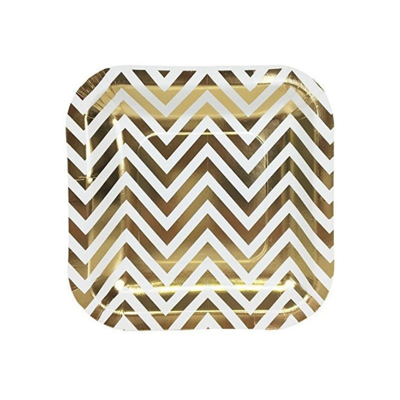 8PCs Golden Silver Wave Striped Square Paper Plates 7 inch