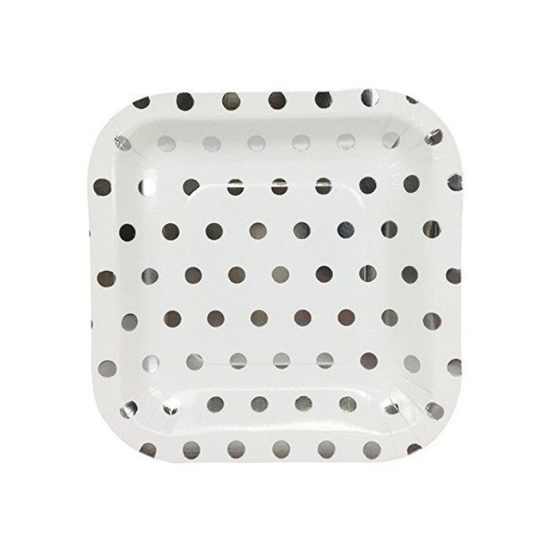 8PCs Golden Silver Dot Square Paper Plates 7 inch