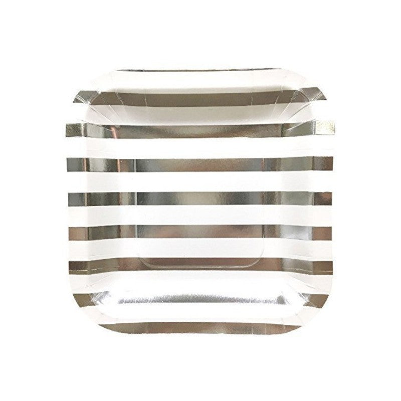 8PCs Golden Silver Striped Square Paper Plates 7 inch