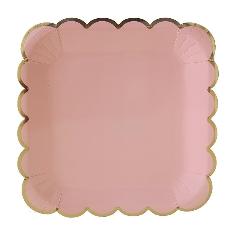 Gold-rimmed Square Solid Jacinth Color Paper Tableware Party Supplies Plates and Cups and Napkins Sets for 8
