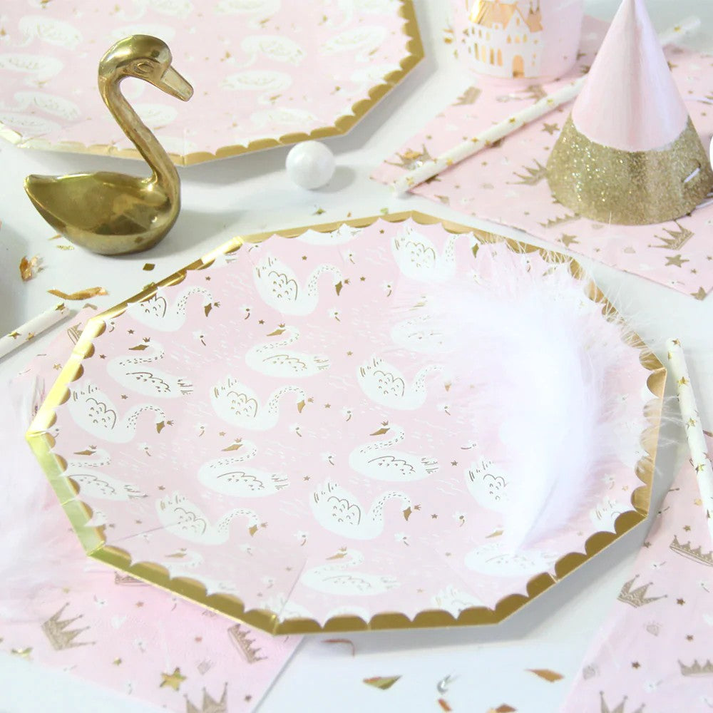 8PCs Pack Gilding Swan Pink Large Paper Plates 9 inch Dinner Plate Party Supplies Decorations