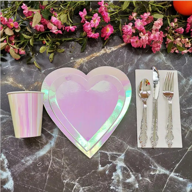40PCs Pearl Color Disposable Paper Tableware Set for Birthday Wedding Baby Shower Decoration Paper Plates Cups Napkin Party Supplies