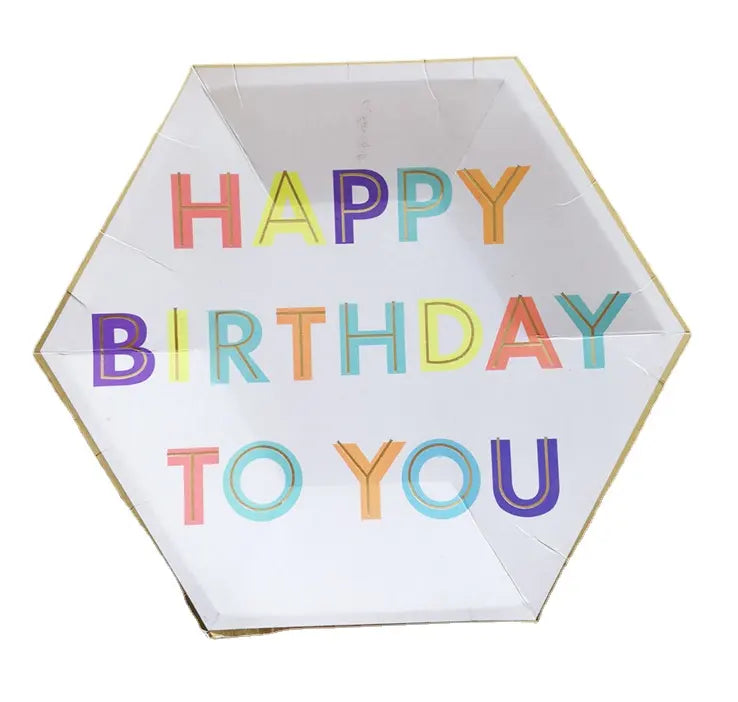 49PCs Hexagon White Disposable Paper Tableware Set Happy Birthday to You Party Decoration Supplies Paper Plates Cups