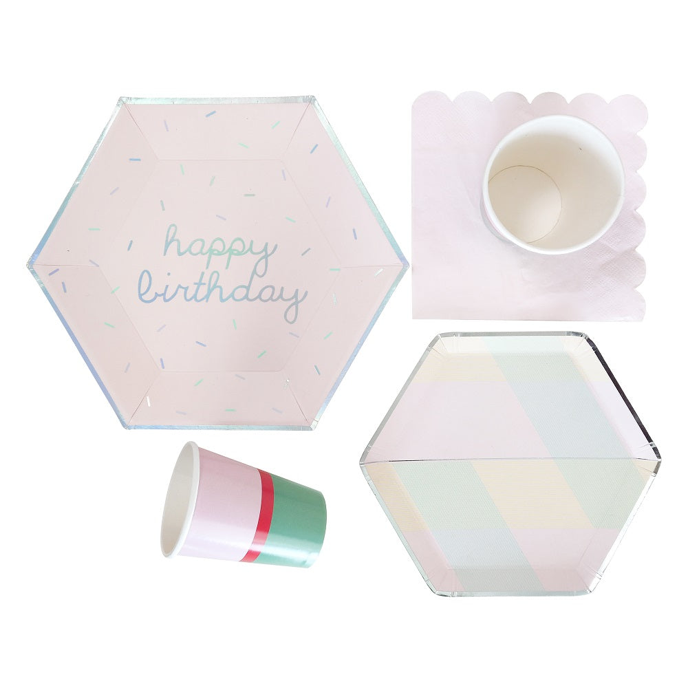 Pink Theme Birthday Party Supplies Paper Plates Cups Tableware Set for 8
