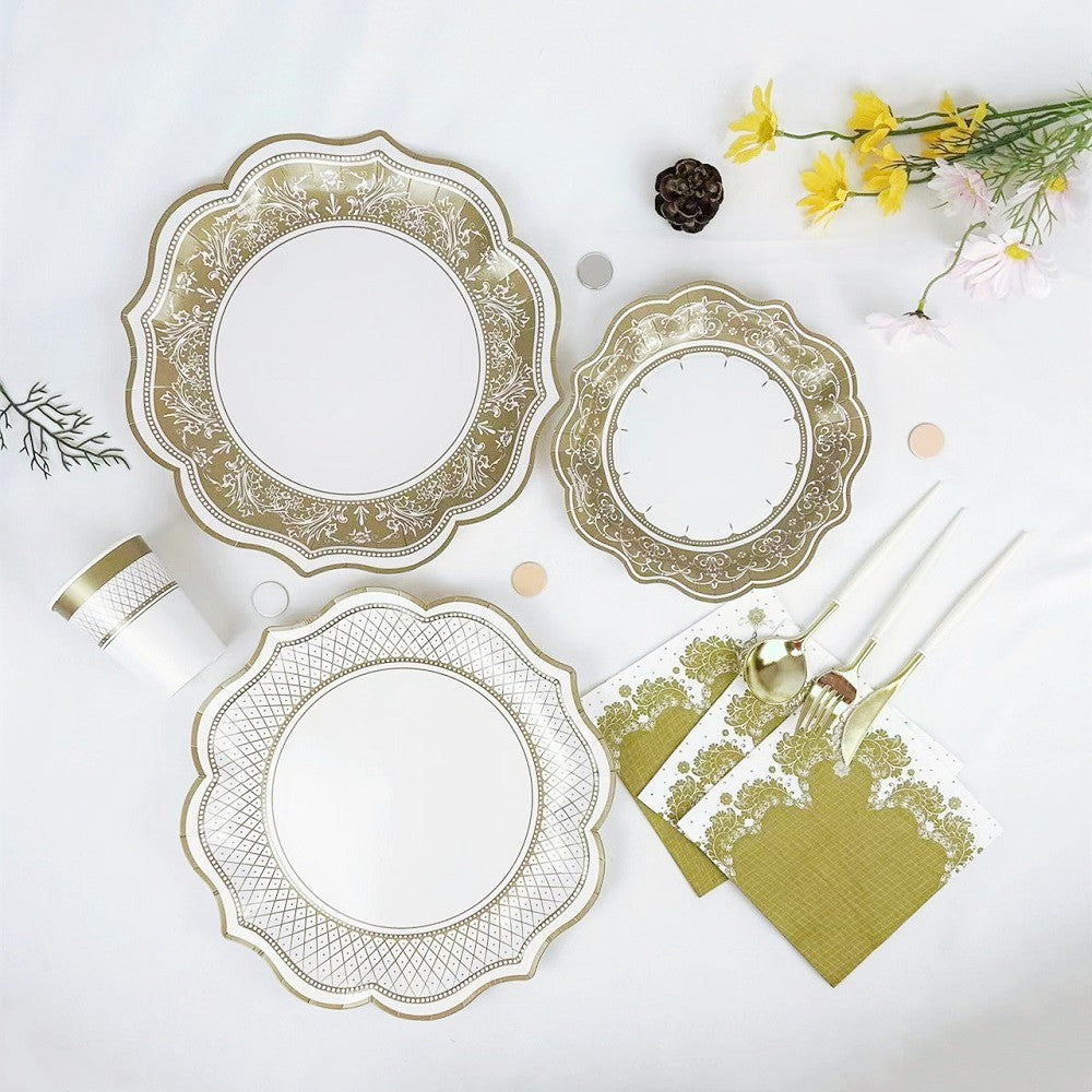 Vintage Flower Lace Party Plates and Cups and Napkins Sets Disposable Paper Tableware Set for 8
