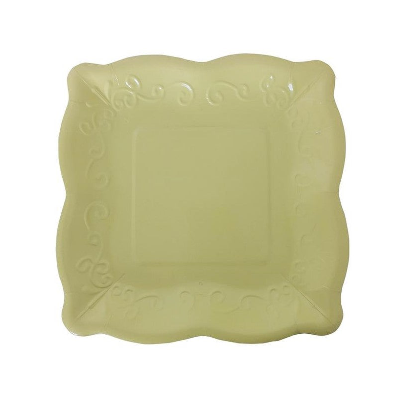 8PCs Square Luncheon Dinner Serving Yellow Paper Plates Disposable Embossed Floral Party Plate